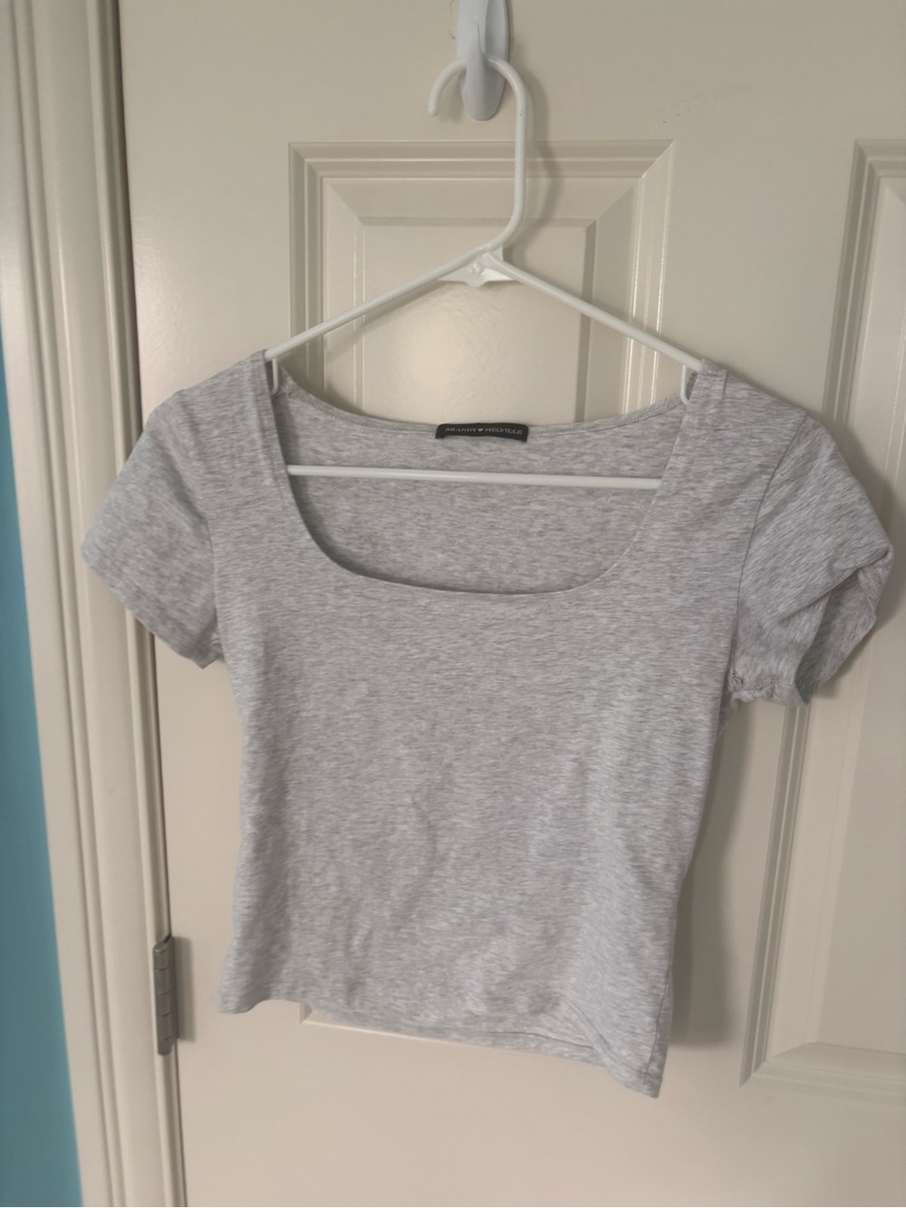 Brandy Melville Light Gray Square Neck Short Sleeve Top